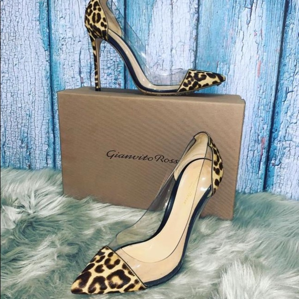 Gianvito Rossi plexi leopard heels